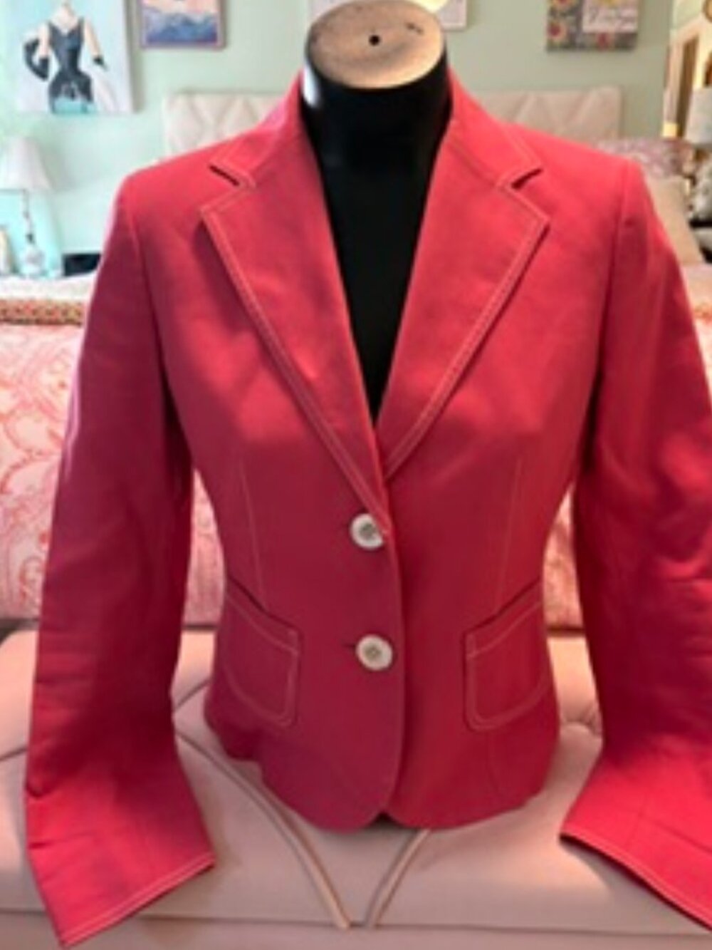 Ann Taylor Coral Pink Blazer with White Topstitching size 2